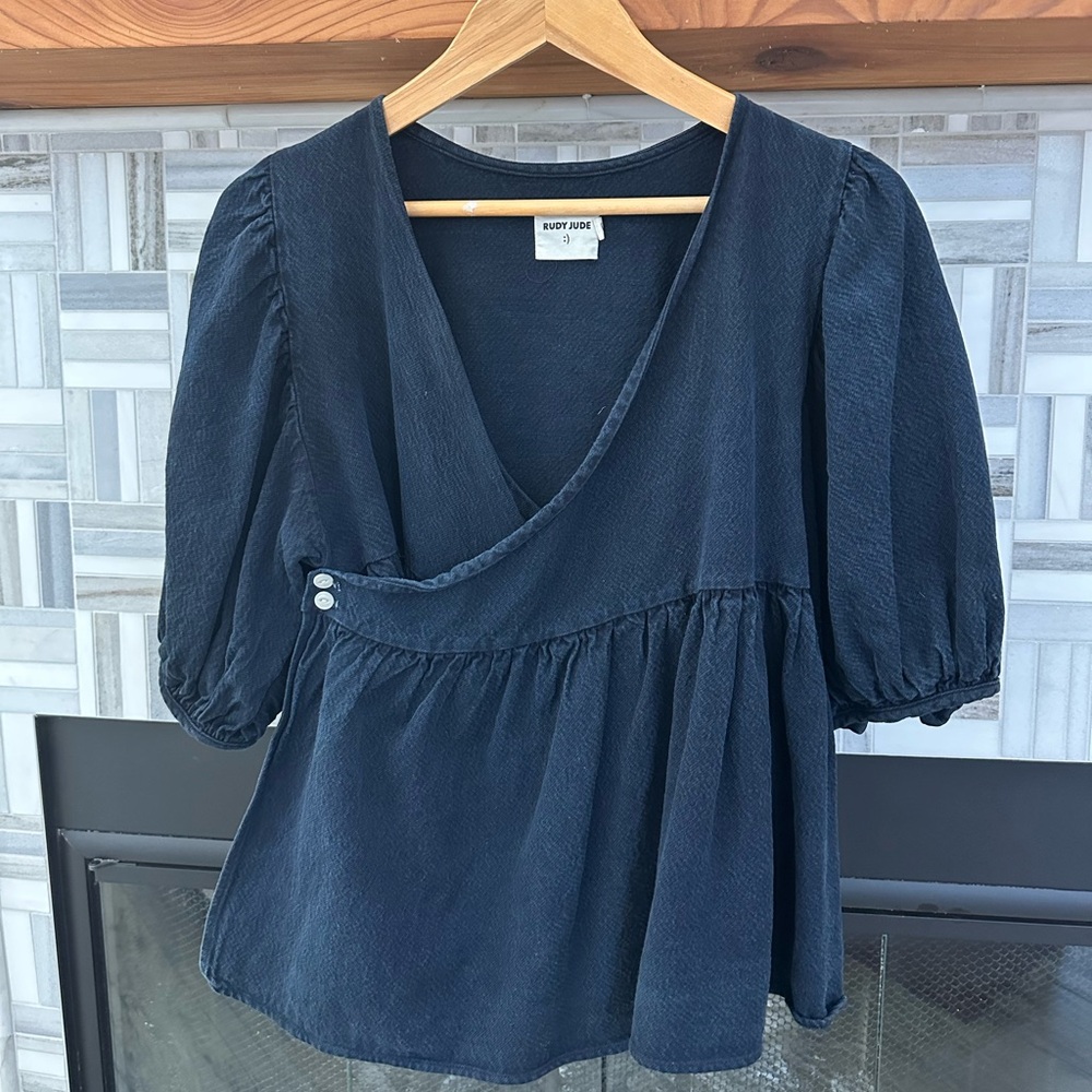 Rudy Jude Day Wrap Blouse in Black Indigo - Picture 2 of 5